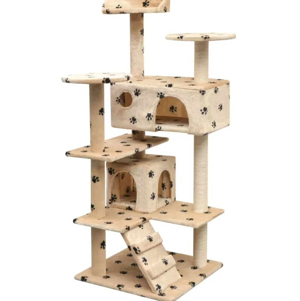 vidaXL Kattenkrabpaal met sisal krabpalen 125 cm pootafdrukprint beige
