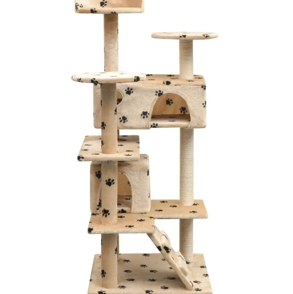 vidaXL Kattenkrabpaal met sisal krabpalen 125 cm pootafdrukprint beige