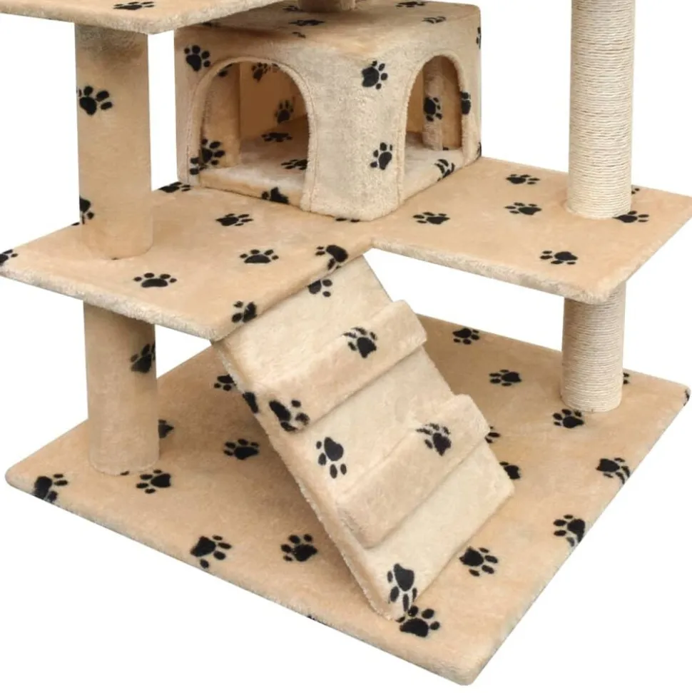 vidaXL Kattenkrabpaal met sisal krabpalen 125 cm pootafdrukprint beige