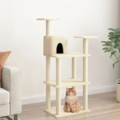 vidaXL Kattenkrabpaal met sisal krabpalen 118,5 cm crèmekleurig