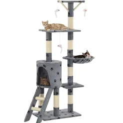 vidaXL Kattenkrabpaal met sisal krabpalen 138 cm pootafdrukken grijs