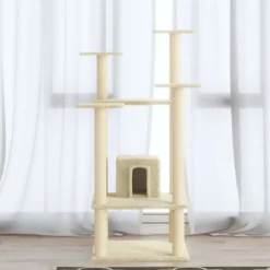 vidaXL Kattenkrabpaal met sisal krabpalen 110 cm crèmekleurig