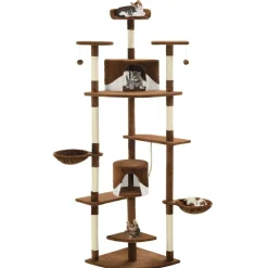 vidaXL Kattenkrabpaal met sisal krabpalen 203 cm bruin en wit