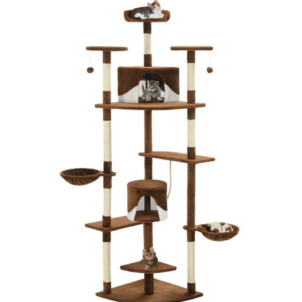 vidaXL Kattenkrabpaal met sisal krabpalen 203 cm bruin en wit