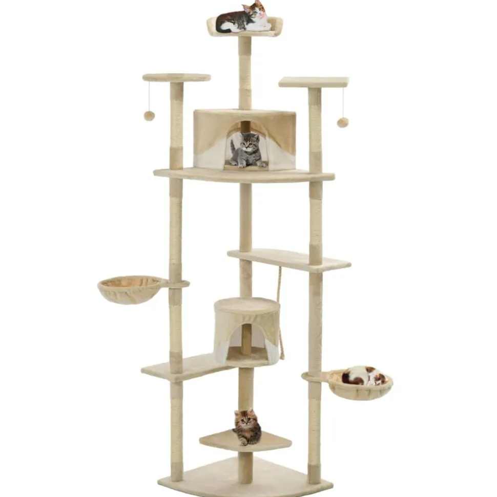 vidaXL Kattenkrabpaal met sisal krabpalen 203 cm beige en wit