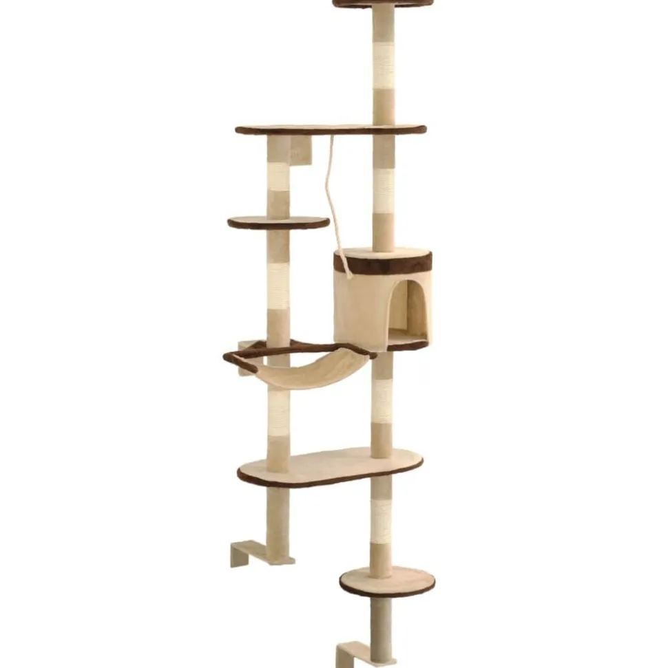 vidaXL Kattenkrabpaal met krabpalen wandmontage 194 cm beige bruin