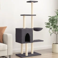 vidaXL Kattenmeubel met sisal krabpalen 145 cm donkergrijs