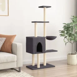 vidaXL Kattenmeubel met sisal krabpalen 145 cm donkergrijs