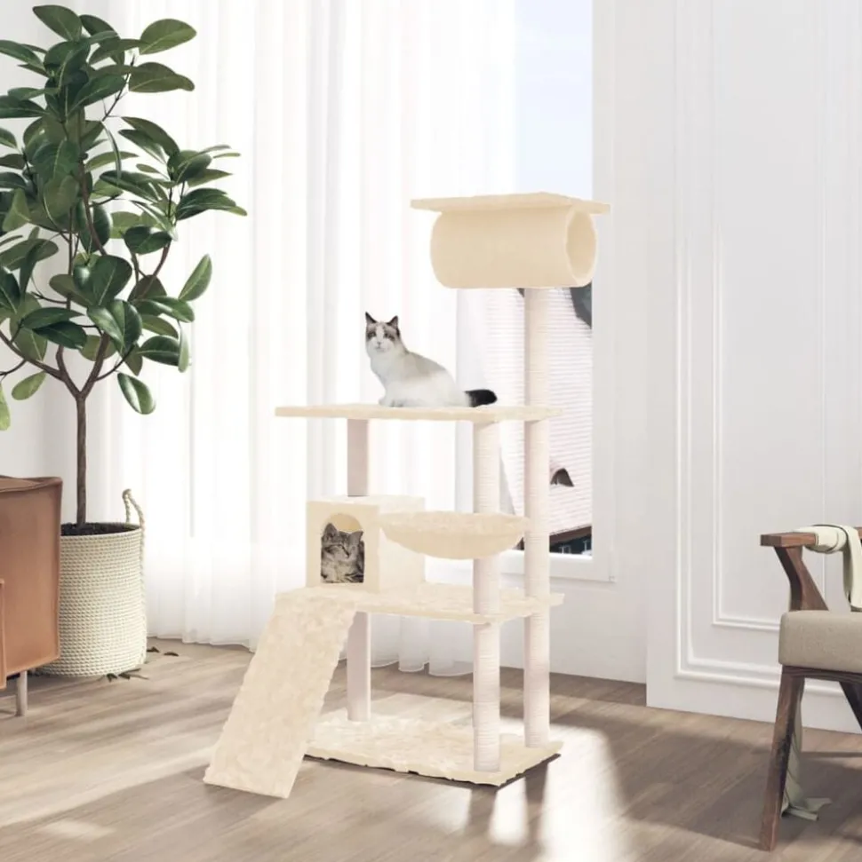 vidaXL Kattenmeubel met sisal krabpalen 131 cm crèmekleurig
