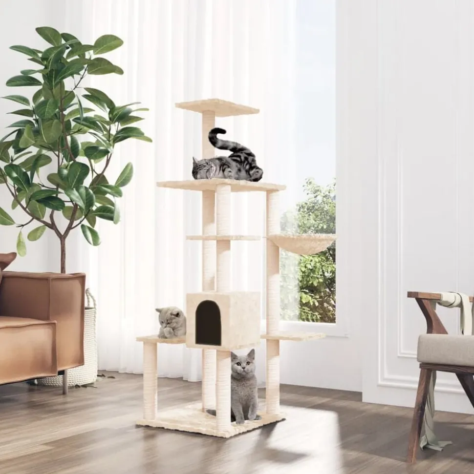 vidaXL Kattenmeubel met sisal krabpalen 142 cm crèmekleurig