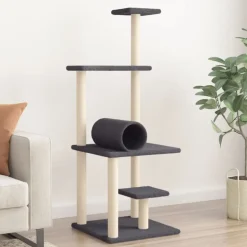vidaXL Kattenmeubel met sisal krabpalen 136 cm donkergrijs