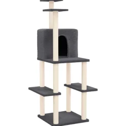 vidaXL Kattenmeubel met sisal krabpalen 144,5 cm donkergrijs