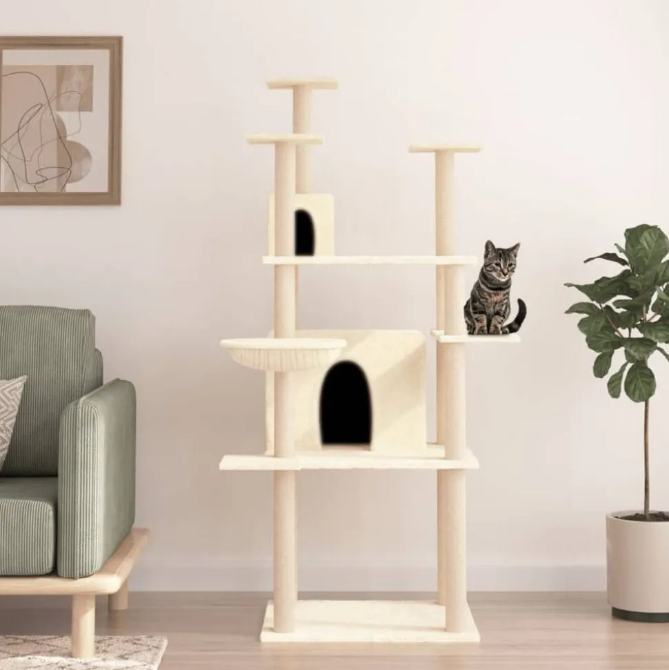 vidaXL Kattenmeubel met sisal krabpalen 166 cm crèmekleurig