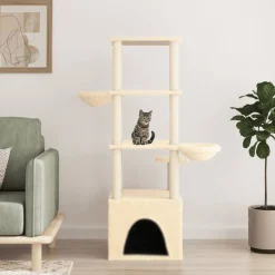 vidaXL Kattenmeubel met sisal krabpalen 147 cm crèmekleurig