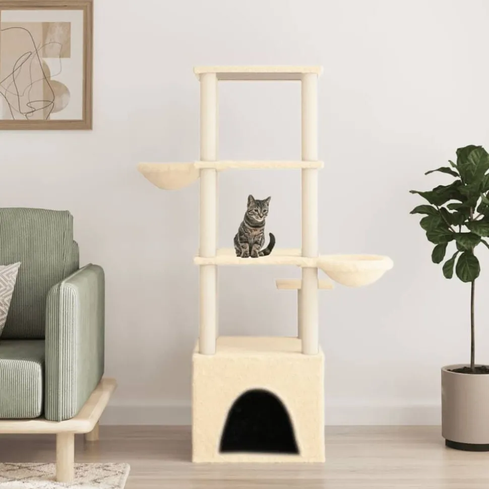 vidaXL Kattenmeubel met sisal krabpalen 147 cm crèmekleurig