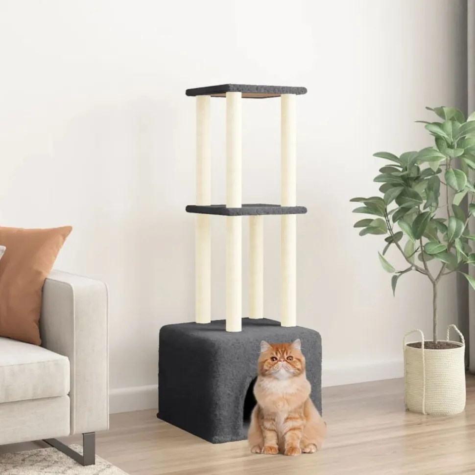 vidaXL Kattenmeubel met sisal krabpalen 133,5 cm donkergrijs
