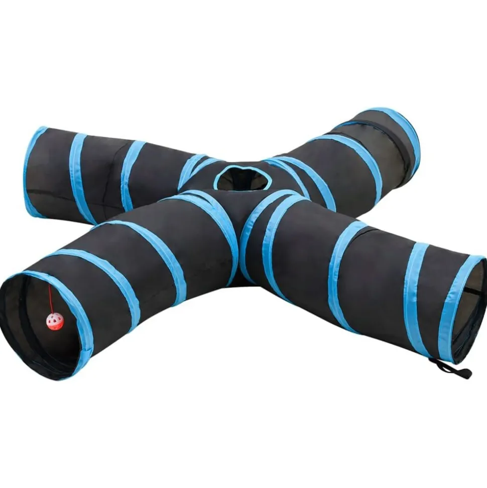 vidaXL Kattentunnel 4-voudig 25 cm polyester zwart en blauw