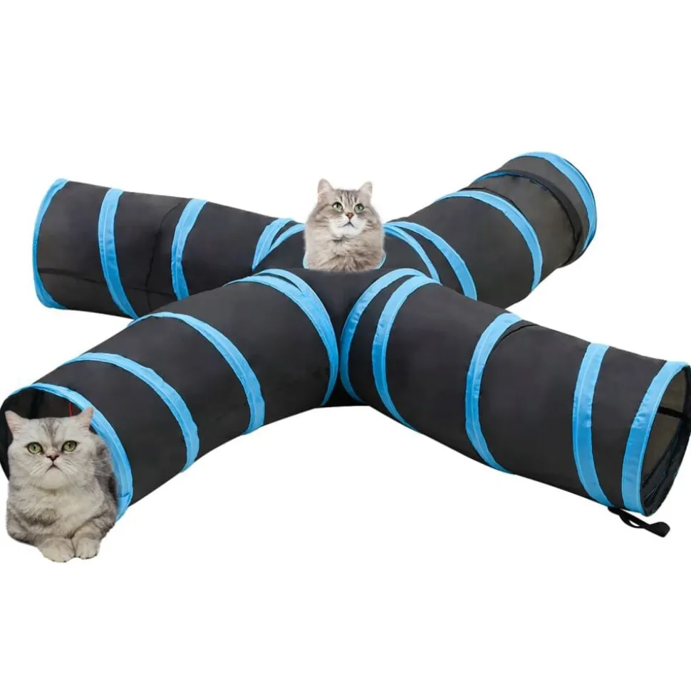 vidaXL Kattentunnel 4-voudig 25 cm polyester zwart en blauw