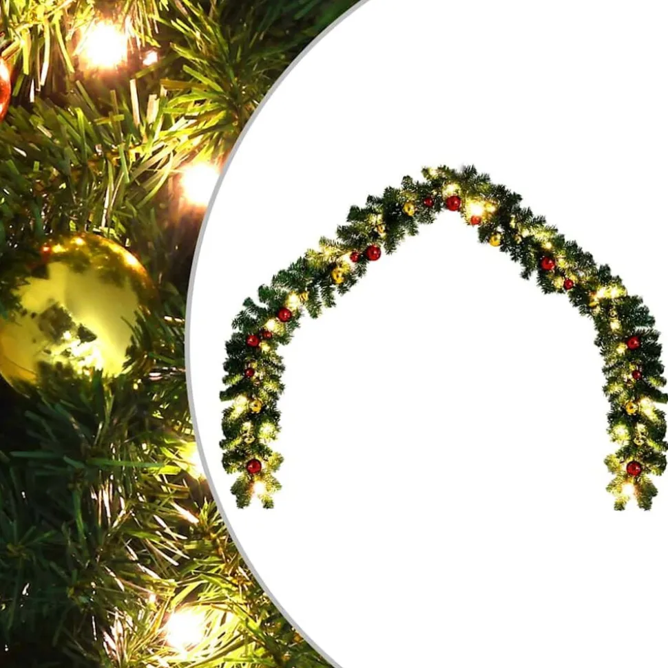 vidaXL Kerstslinger versierd met kerstballen en LED-lampjes 5 m