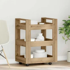 vidaXL Keuken Trolley Artisan Eiken 60 x 45 x 80 cm Bewerkt hout