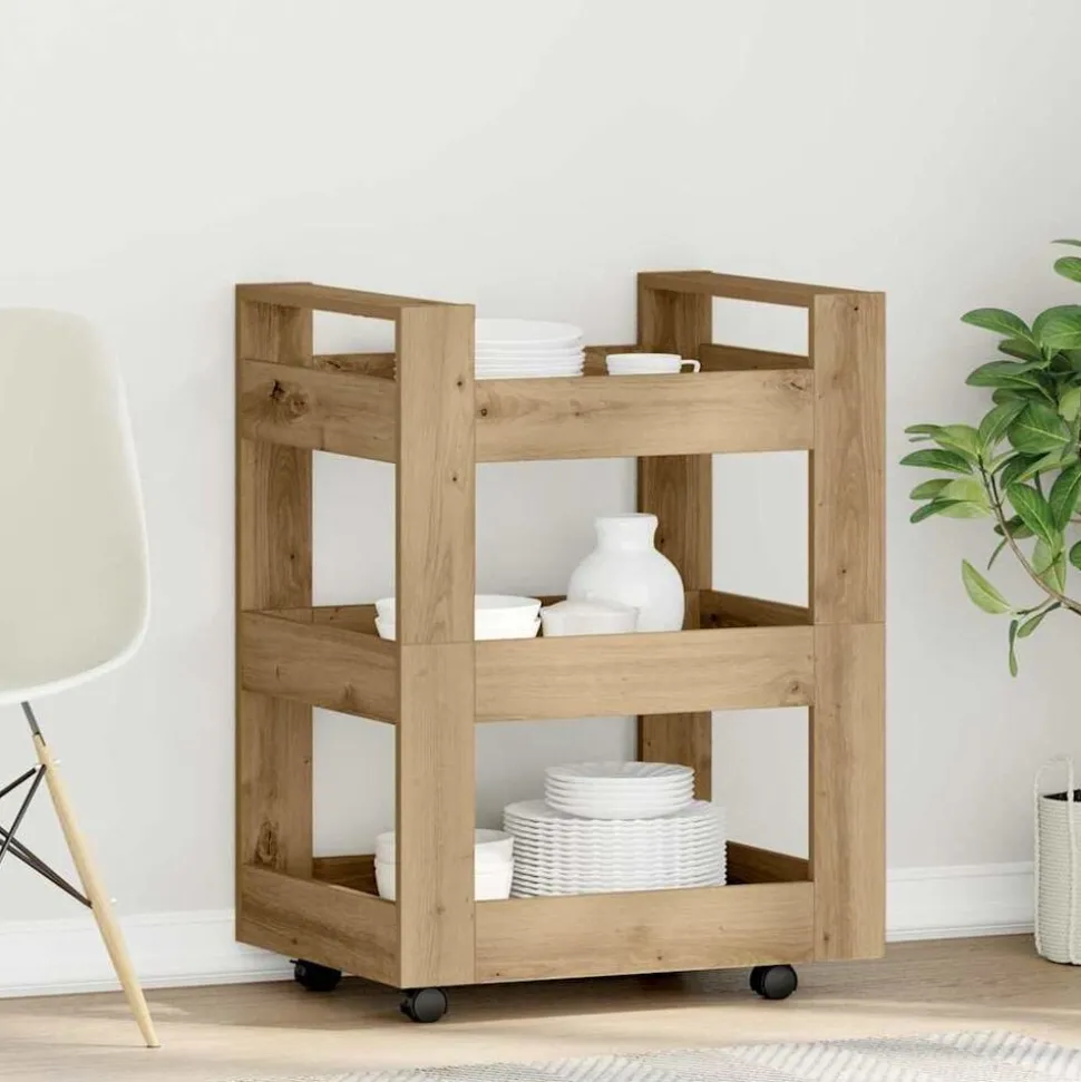 vidaXL Keuken Trolley Artisan Eiken 60 x 45 x 80 cm Bewerkt hout