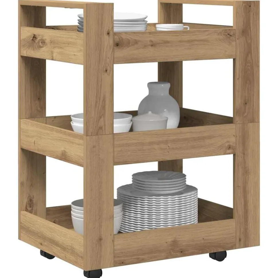 vidaXL Keuken Trolley Artisan Eiken 60 x 45 x 80 cm Bewerkt hout