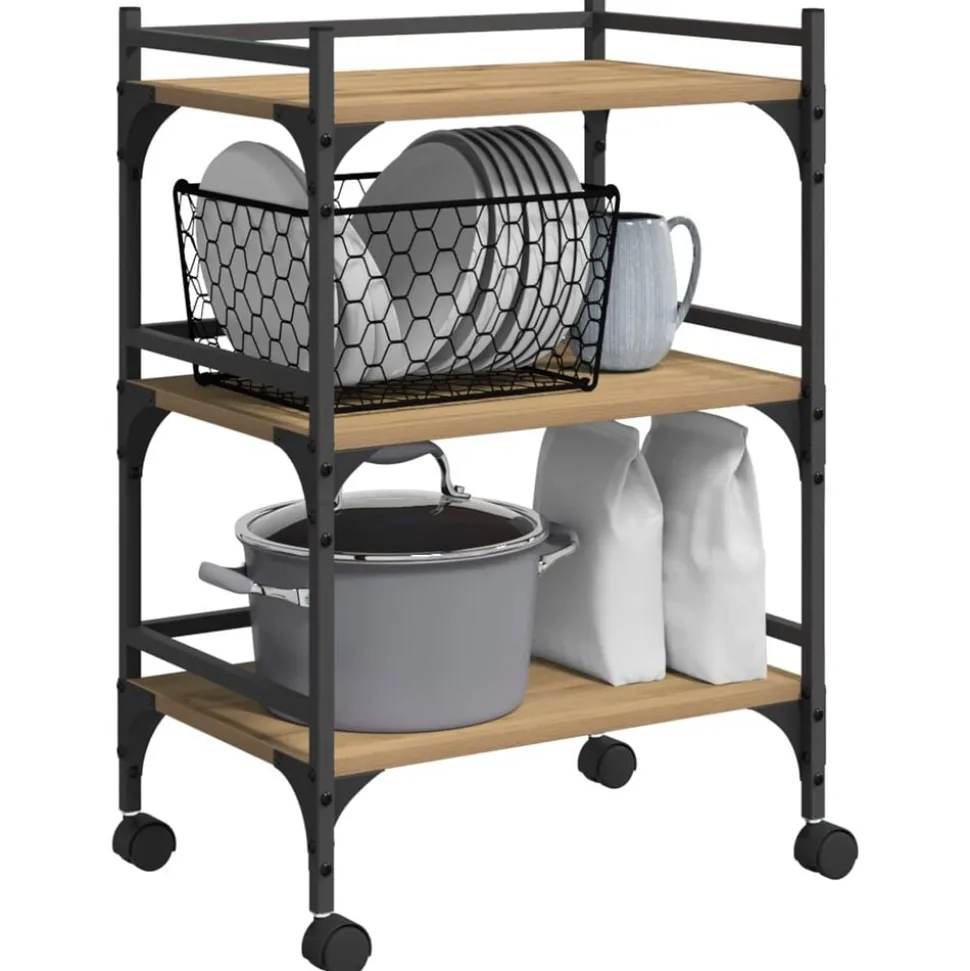 vidaXL Keuken Trolley Artisan Eiken 50 x 35 x 75.5 cm Bewerkt hout