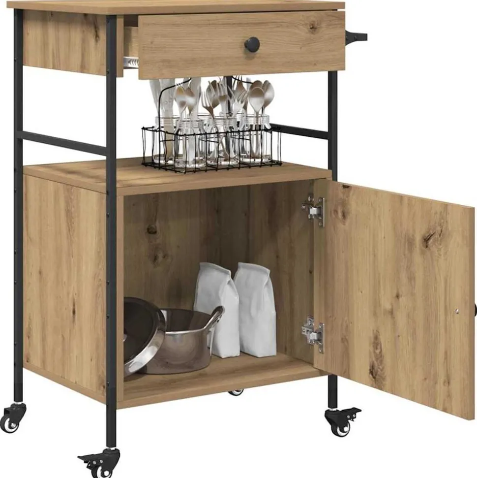 vidaXL Keuken Trolley Artisan Eiken 56 x 43 x 89,5 cm Bewerkt hout
