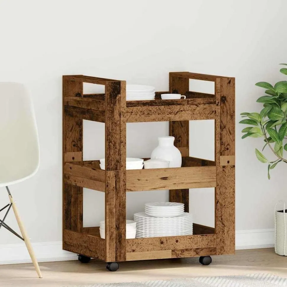 vidaXL Keuken Trolley Eikenhout 60 x 45 x 80 cm Bewerkt hout