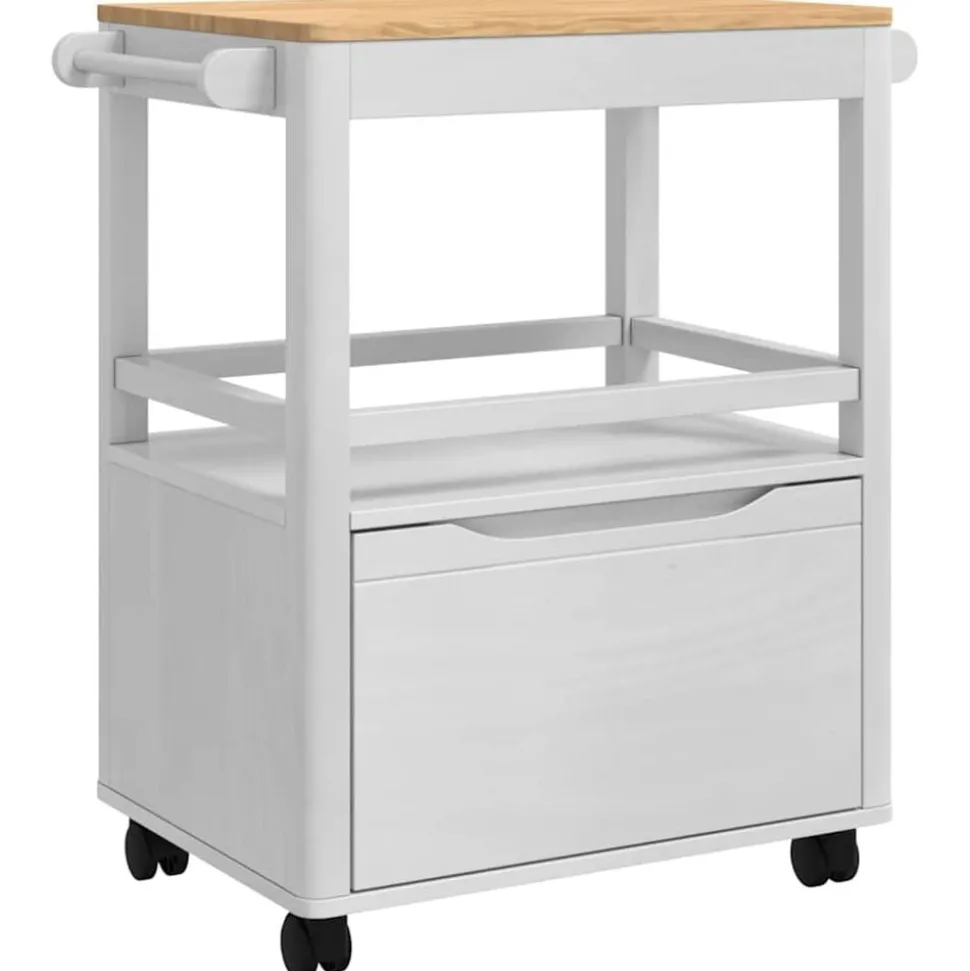 vidaXL Keuken Trolley FLORO Wit 72,5 x 45 x 80 cm Massief Vurenhout