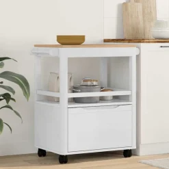 vidaXL Keuken Trolley FLORO Wit 72,5 x 45 x 80 cm Massief Vurenhout