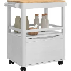vidaXL Keuken Trolley FLORO Wit 72,5 x 45 x 80 cm Massief Vurenhout