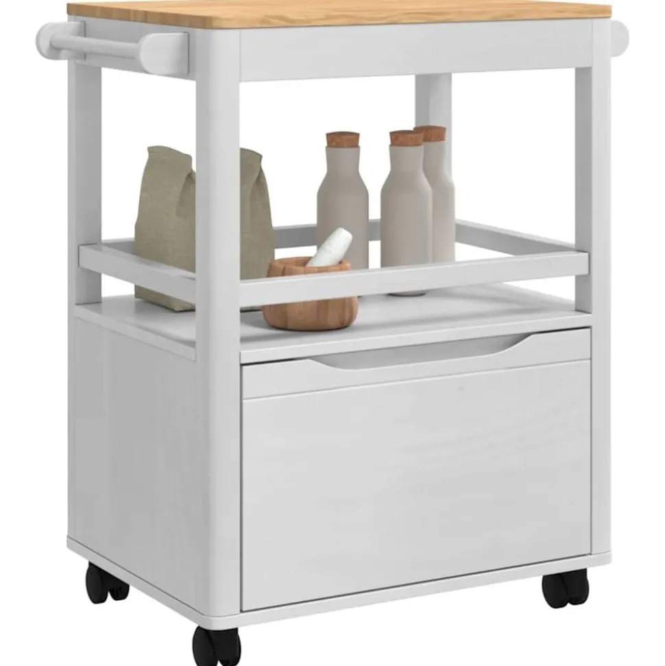vidaXL Keuken Trolley FLORO Wit 72,5 x 45 x 80 cm Massief Vurenhout