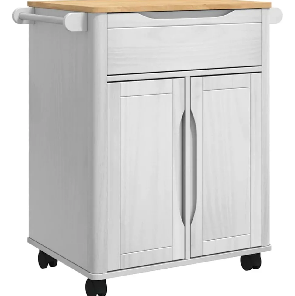 vidaXL Keuken Trolley FLORO Wit 72,5 x 45 x 80 cm Massief Vurenhout