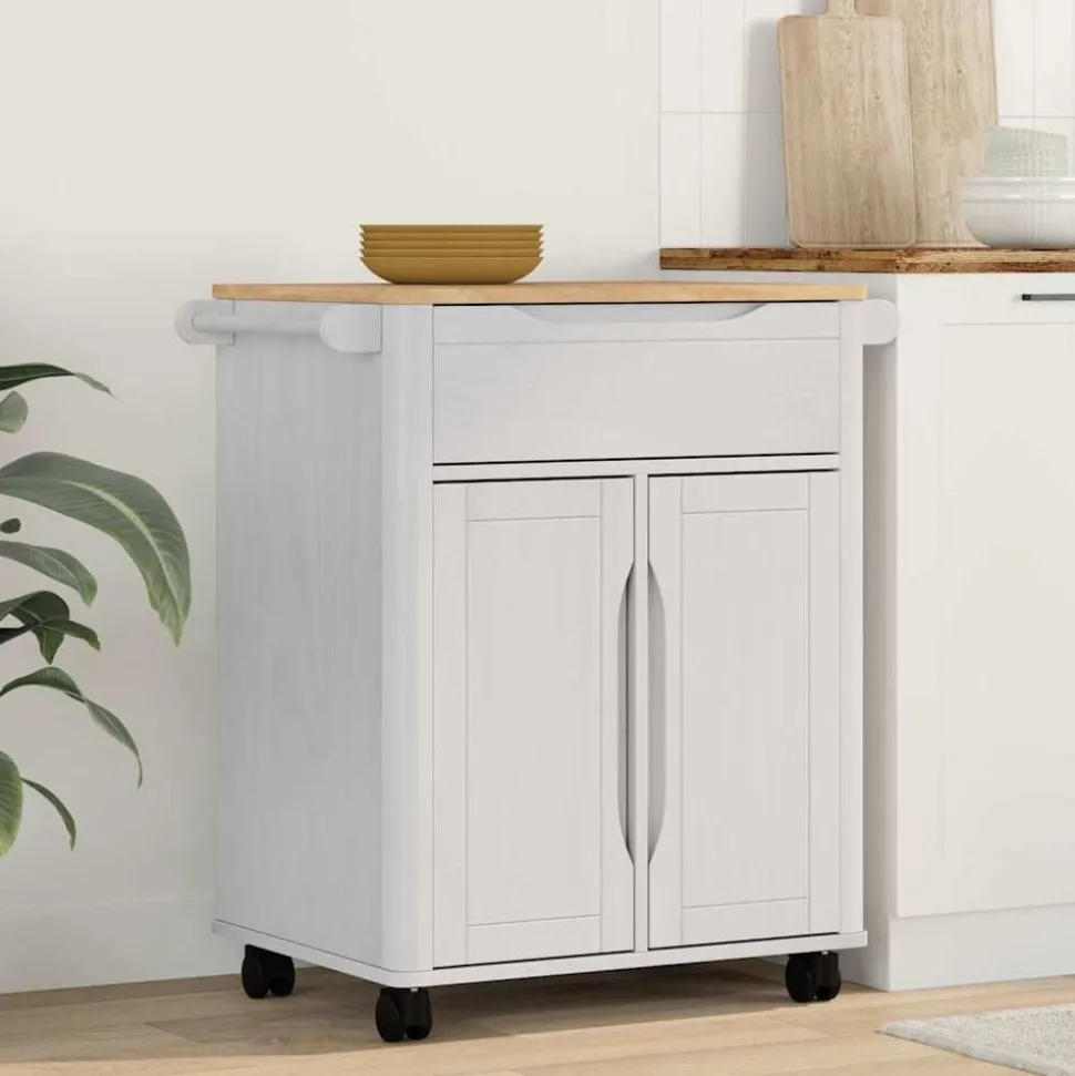 vidaXL Keuken Trolley FLORO Wit 72,5 x 45 x 80 cm Massief Vurenhout
