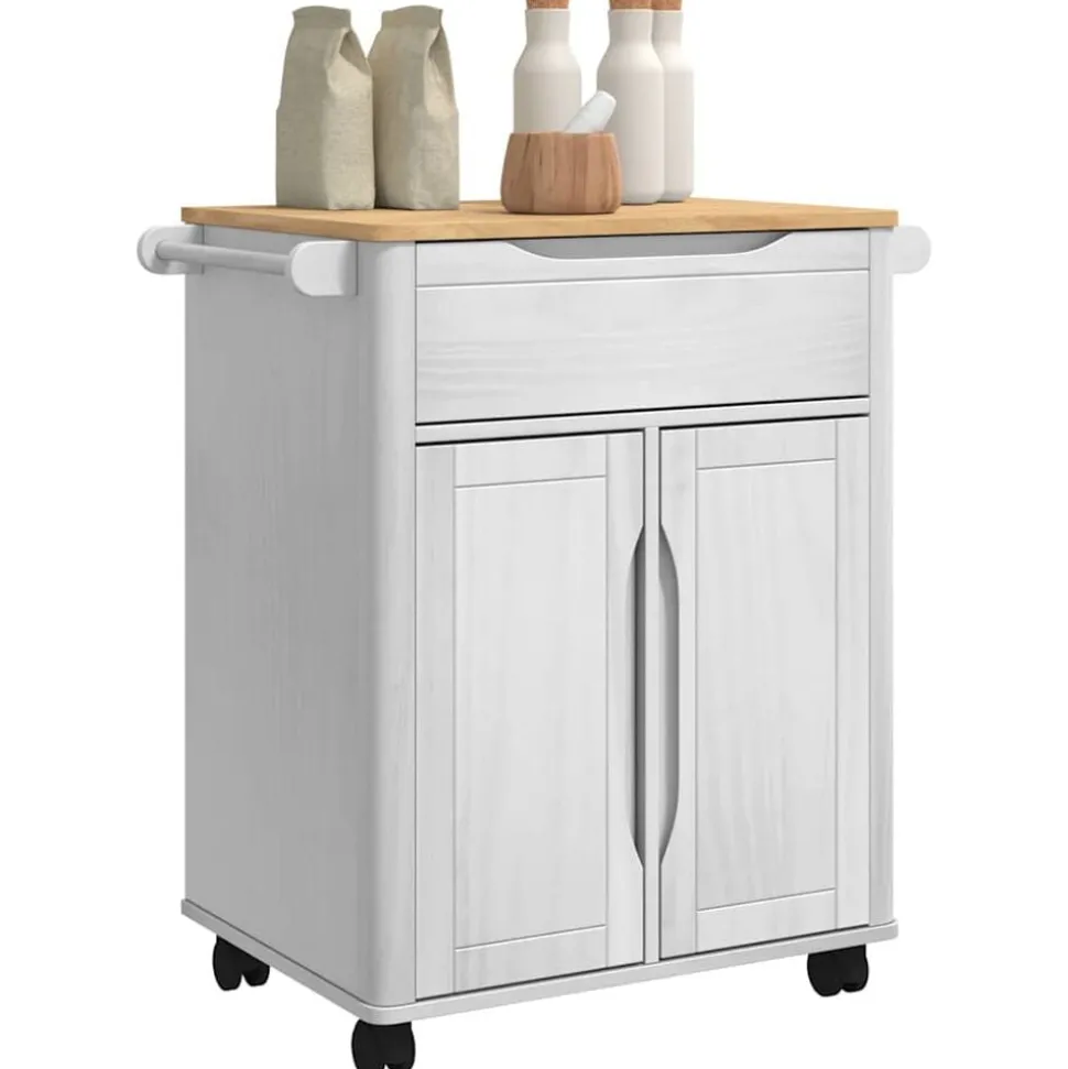 vidaXL Keuken Trolley FLORO Wit 72,5 x 45 x 80 cm Massief Vurenhout