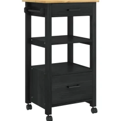 vidaXL Keuken Trolley MONZA Zwart 48 x 40 x 88,5 cm Massief Vurenhout