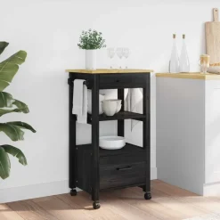 vidaXL Keuken Trolley MONZA Zwart 48 x 40 x 88,5 cm Massief Vurenhout