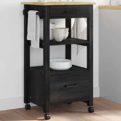 vidaXL Keuken Trolley MONZA Zwart 48 x 40 x 88,5 cm Massief Vurenhout
