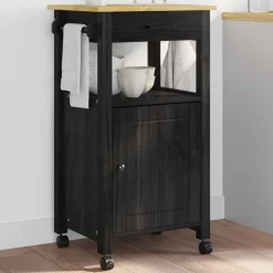 vidaXL Keuken Trolley MONZA Zwart 48 x 40 x 88,5 cm Massief Vurenhout