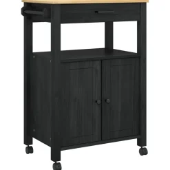 vidaXL Keuken Trolley MONZA Zwart 60 x 40 x 88,5 cm Massief Vurenhout