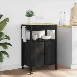 vidaXL Keuken Trolley MONZA Zwart 60 x 40 x 88,5 cm Massief Vurenhout
