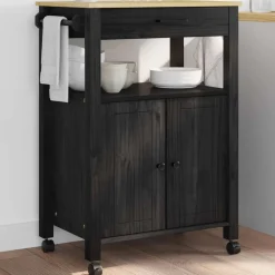vidaXL Keuken Trolley MONZA Zwart 60 x 40 x 88,5 cm Massief Vurenhout