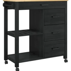 vidaXL Keuken Trolley MONZA Zwart 84 x 40 x 88,5 cm Massief Vurenhout