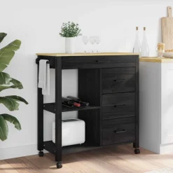 vidaXL Keuken Trolley MONZA Zwart 84 x 40 x 88,5 cm Massief Vurenhout