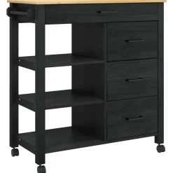 vidaXL Keuken Trolley MONZA Zwart 84 x 40 x 88,5 cm Massief Vurenhout
