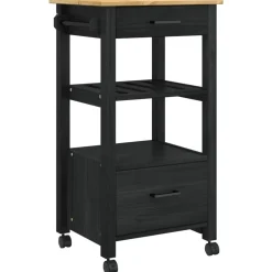 vidaXL Keuken Trolley MONZA Zwart 48 x 40 x 88,5 cm Massief Vurenhout