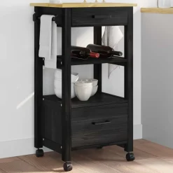 vidaXL Keuken Trolley MONZA Zwart 48 x 40 x 88,5 cm Massief Vurenhout