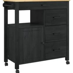 vidaXL Keuken Trolley MONZA Zwart 84 x 40 x 88,5 cm Massief Vurenhout