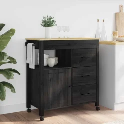 vidaXL Keuken Trolley MONZA Zwart 84 x 40 x 88,5 cm Massief Vurenhout